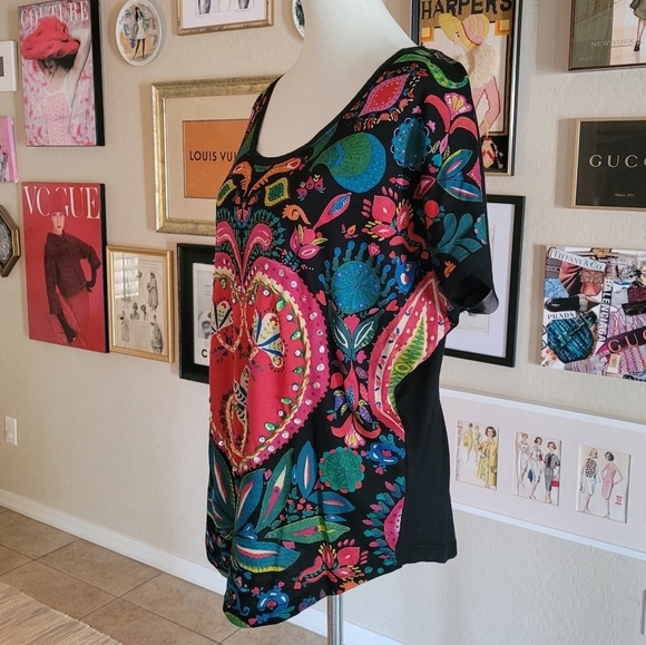 Desigual Multi-color and Gem Heart Short Sleeve Top - Picture 3 of 7